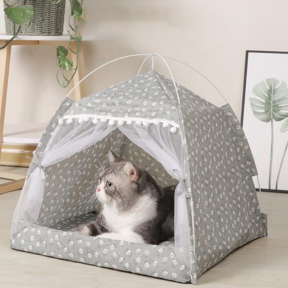 Cat Nest Semi-Enclosed Cat Tent, Pet Hut Shelter With Screen Door, Summer Cat Nest, Cat House Tent, Portable Teepee