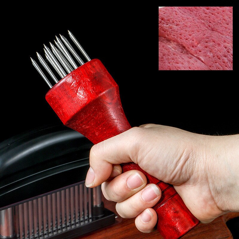 Stainless Steel Meat Needles Pounders With Wooden Handle Portable Meat Hammer Profession Meat Tenderizer Needle Meat Tools