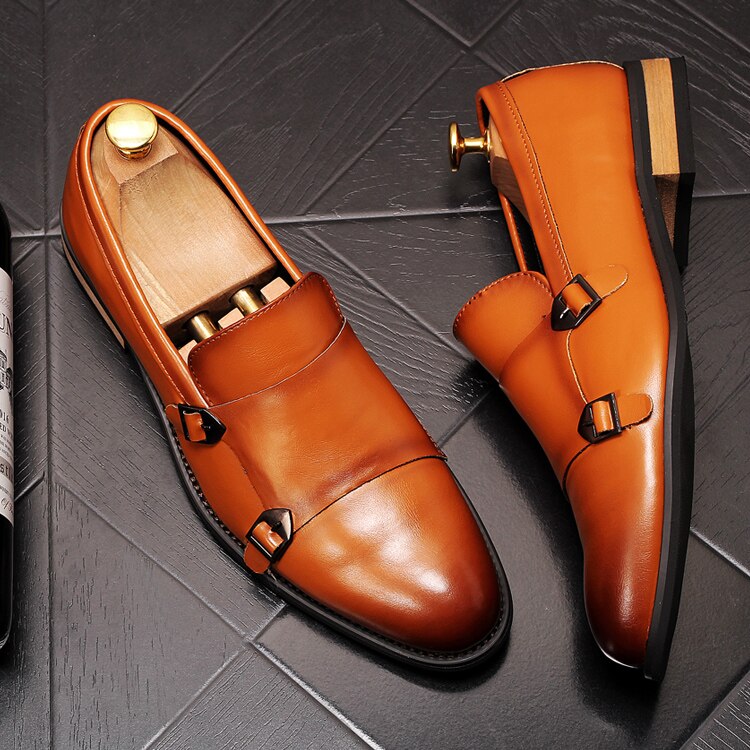 British gentleman charming glossy buckle flat shoes for men oxford Male wedding dress prom Homecoming shoes zapatos de novio