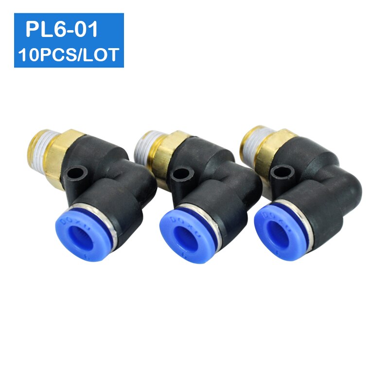10Pcs of PL6-01, 6mm Push In One Touch Connector 1/8" Thread Pneumatic Quick Fittings