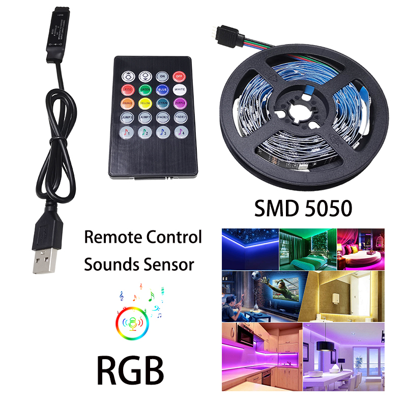 NOWYEY LED Strip 5V 5050 RGB USB Flexible Ribbon With Sound Sensor With 24 Keys Remote Control For TV Background Lighting