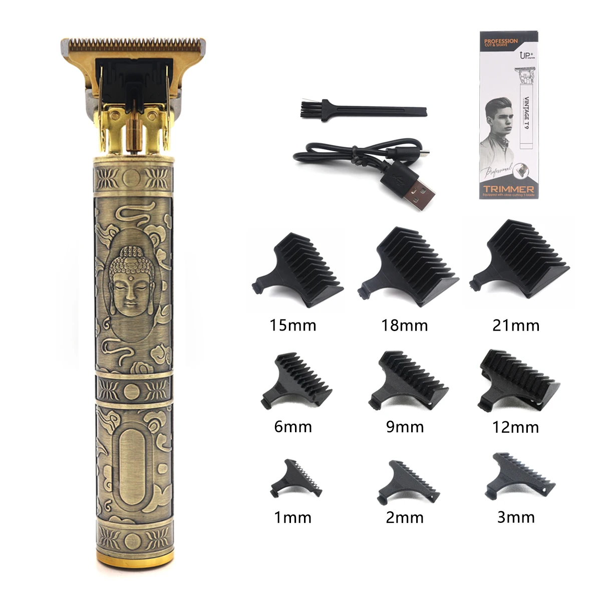 Offre spéciale Vintage T9 électrique sans fil Machine de coupe de cheveux tondeuse de barbier pour hommes tondeuse rasoir barbe briquet: Orange