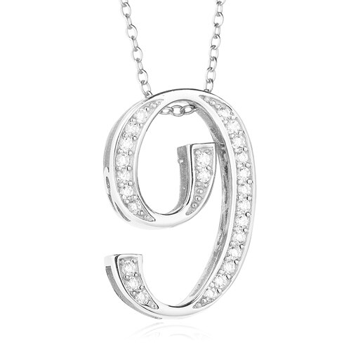 Moonmory 925 Sterling Silver Number 5 6 Pendant Necklace Japanese Men Women Crystal AAA Zircon Necklace Jewelry: Silver 9 Necklace