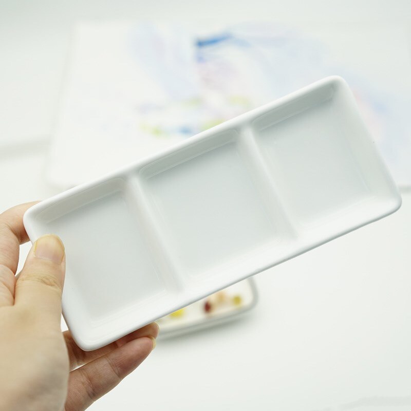 Keramische Aquarel Palet Shell-Vormige Vierkante Drie-Grid Palet Kunst Levert Professionele Schilderen Keramische Levert: Three grid