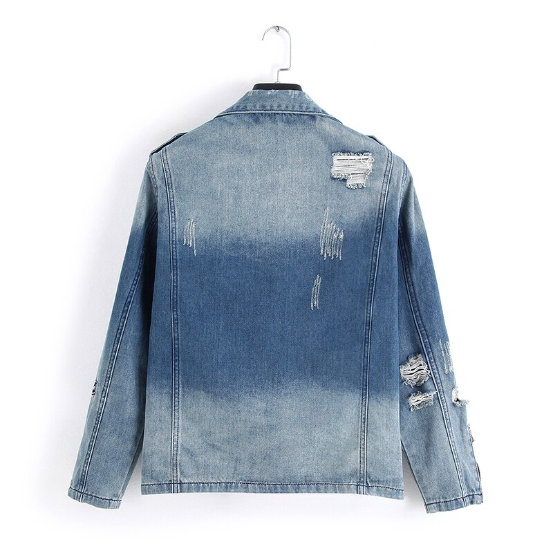 Mode Hi Straat Mens Ripped Denim Jassen Met Multi Ritsen Streetwear Verontruste Motorfiets Biker Jeans Jas
