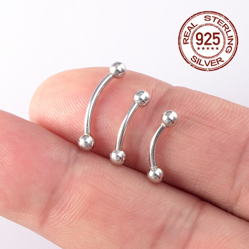 1 pz 925 Sterling Silver curvo bilanciere anelli lingua donne 16G anello labbra sopracciglio capezzolo Rook Piercing gioielli cartilagine orecchini
