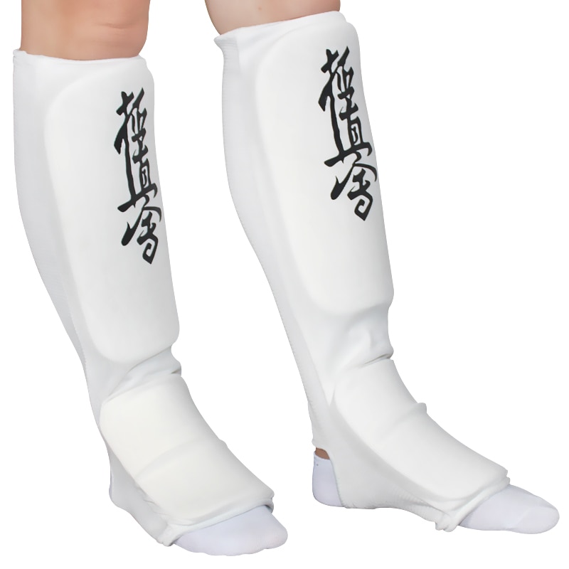 Espinilleras de kárate para niños y adultos, protector de pierna de Taekwondo MMA, almohadillas para el pie, almohadilla de tela blanca y negra, de buena , novedad