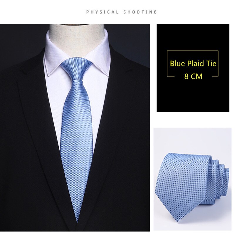 Mannen Stropdas 8Cm 100% Zijde Blauw Mode Plaid Business Huwelijksgeschenken Voor Heren Accessoires Formele Kleding Stropdas