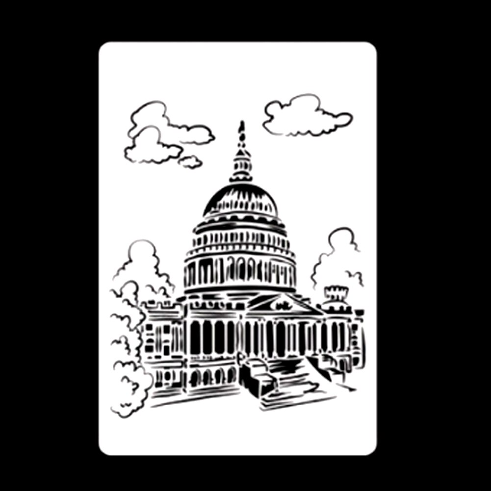 Hollow Flower Template DIY Architecture Series Painting Template Openwork City A4 Lace Ruler Template Student Supplies: White House