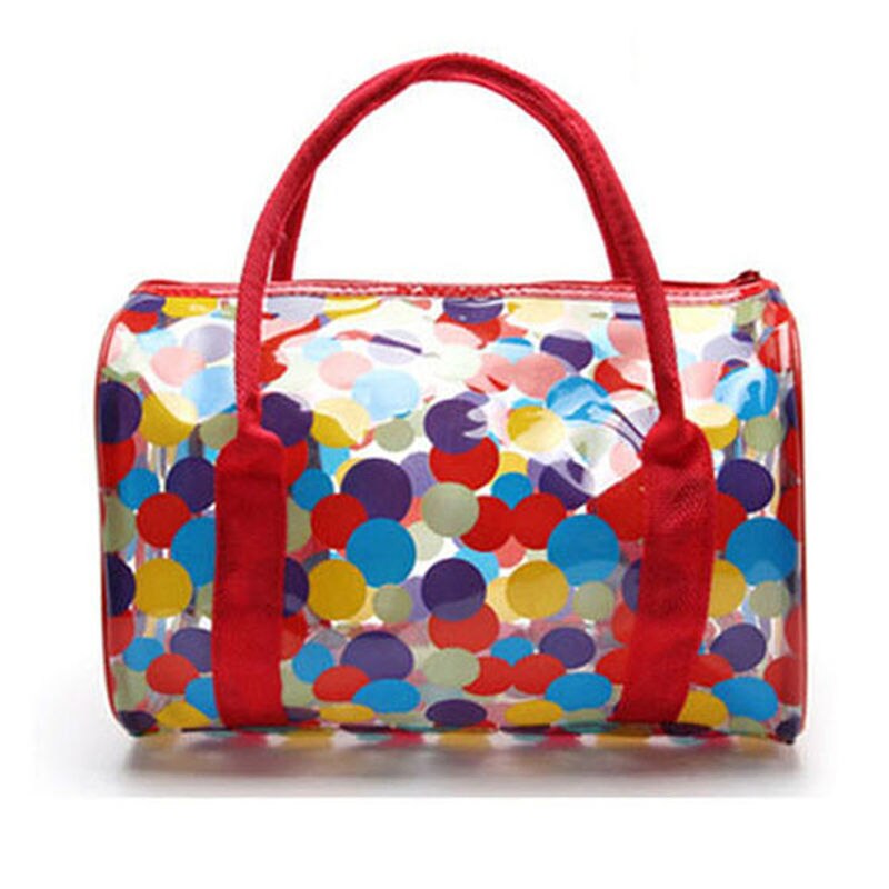 Waterproof Swimming Storage Beach Bag Tote Handbags Women PVC Transparent Letter Printing Plastic Pouch Bath Wash Bags XA372WD: red spot