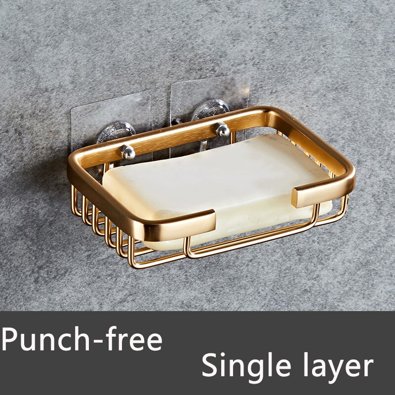 Shower Wall Soap Dish Holder, Wall Mounted Draining Soap Saver for Bathroom Tile - Rectangle Bar Soapdish with Perforation: Single layer-Golden