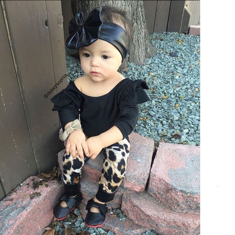 Herfst Meisjes Kleding Set Lange Mouw T-Shirt Luipaard Broek 2 Delige Set Mode INS Flying Mouwen Top Voor Baby kleding