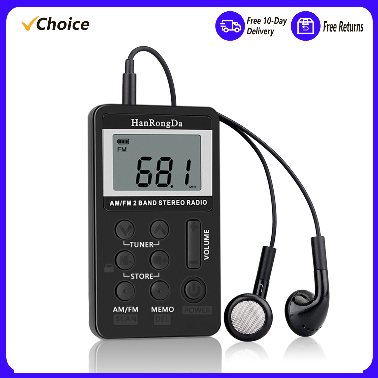 HanRongDa HRD-103 AM FM Radio digitale ricevitore Stereo a 2 bande con schermo LCD batteria ricaricabile Radio tascabile portatile