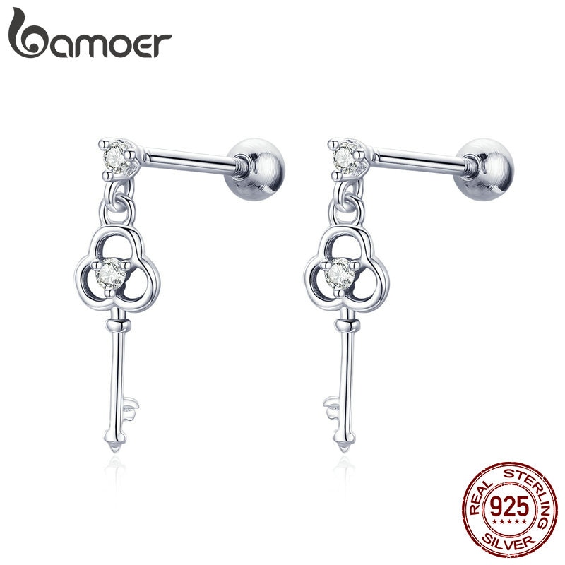 BAMOER exquisitos pendientes de tuerca pequeños con forma de corazón de plata de ley 100% para mujeres, boda, compromiso, de joyería de plata SCE539