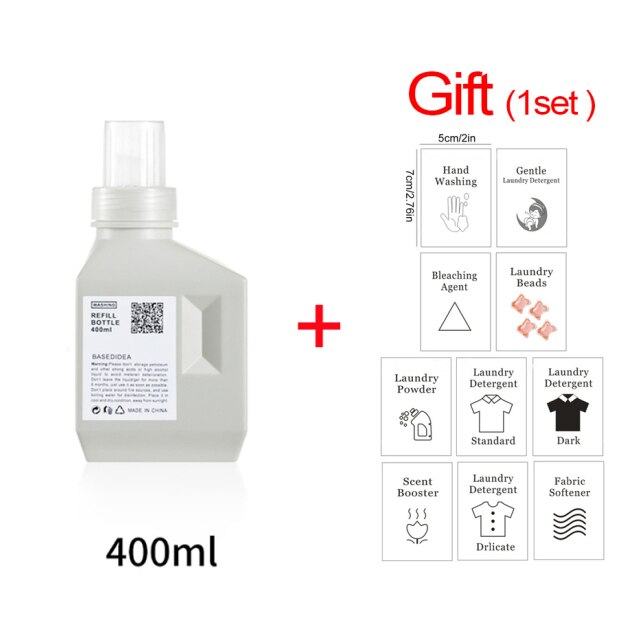 Vaskeflaske for baderom med etiketter vaskemiddel mykner blekemiddel oppbevaringsboks 1000ml tomme flasker med stor kapasitet: B-grå 400ml