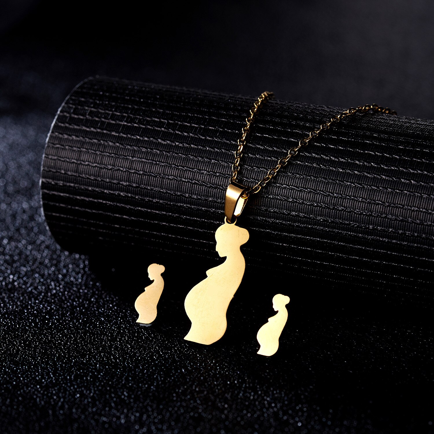 Rinhoo-Conjunto de joyería para el día de la madre, colgante de acero inoxidable con forma de corazón, rosa, flor, collar, pendientes, de Acción de Gracias para mamá: 1