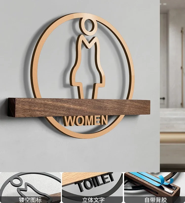 Toalettdörrskylt för män och kvinnor, högkvalitativ hotellkontorsskylt för offentlig toalett, logotyp, snabb skyltning: 40 x 30cm / Rosröd