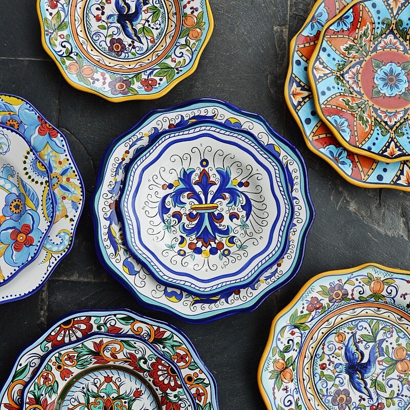 Vajilla de cerámica de estilo étnico, decoración Bohemia para el hogar, postre europeo Irregular, platos de fruta, ensaladas grandes, carne, navidad