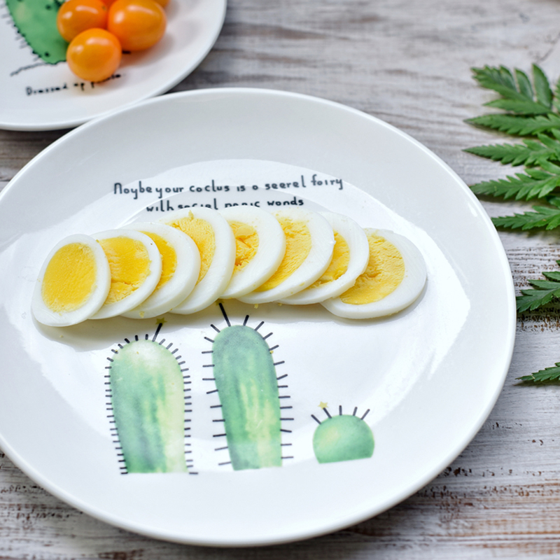 Cactus Styles 8 inch Ceramic Domestic Plate Kitchen Tableware Cake Dessert Fruit Snack Breakfast Steak Dinner Dish Dishes