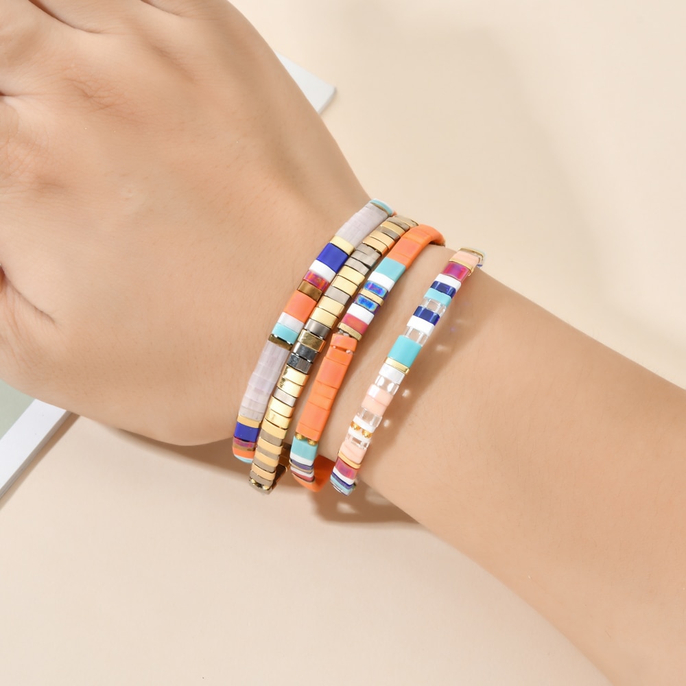 Smzy pulseira feminina com miçangas do arco-íris, artesanal e elástica, com pingentes da amizade, pulseira feminina