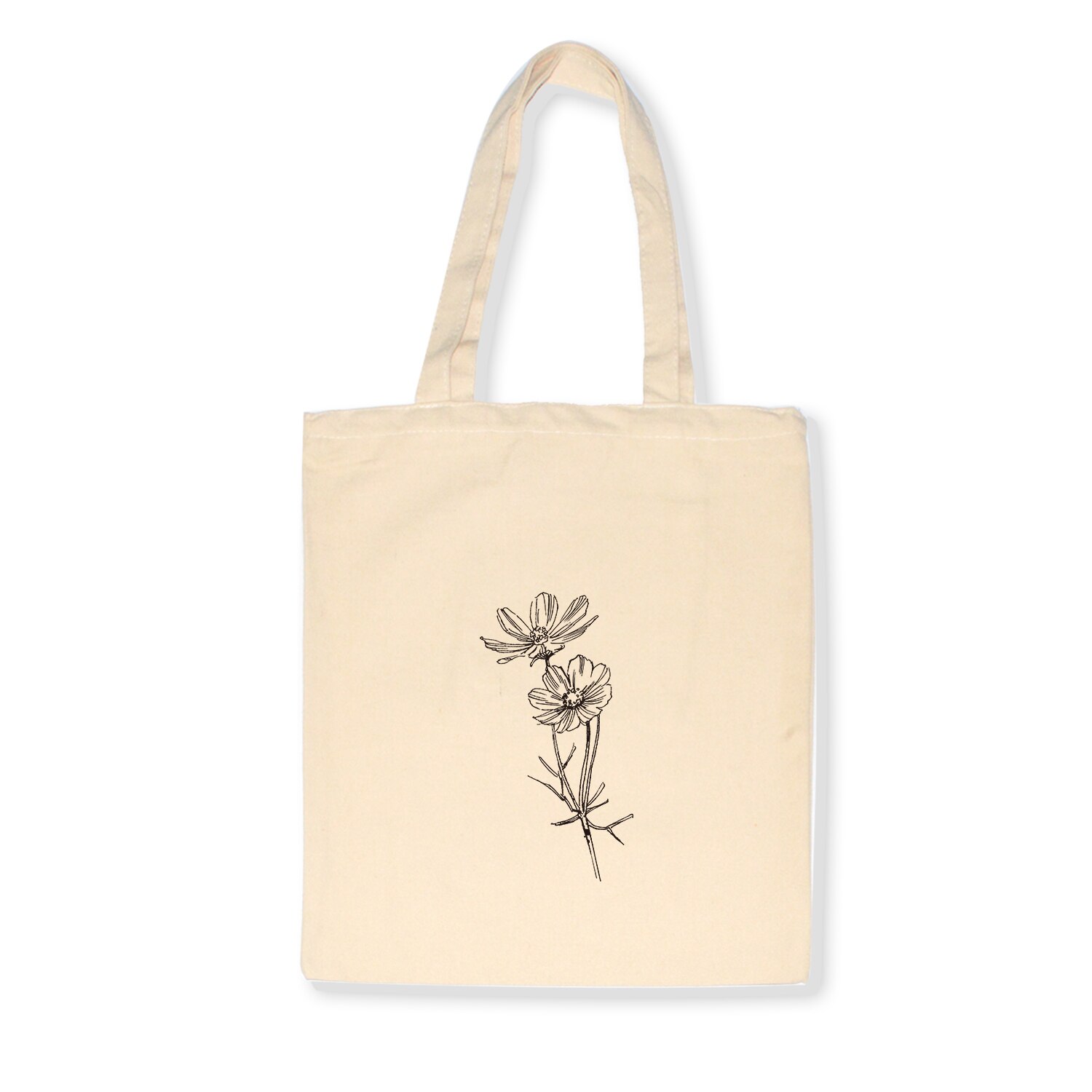 Bolso de hombro estampado de flores para mujer, con dibujo de líneas, estilo estudiante, Eco Harajuku, gran capacidad, arte literario: B5-26BEIGE