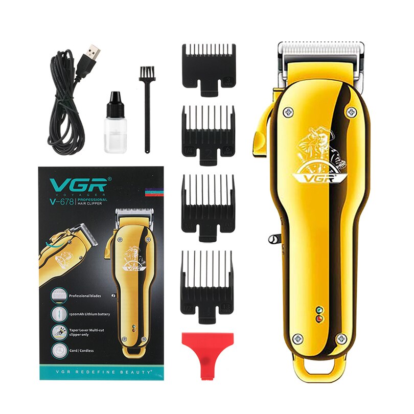 Vgr Professionele Tondeuse Kapper Cutters Elektrische Draadloze Tondeuse Gold Alle Metalen Haar Snijmachines V-678