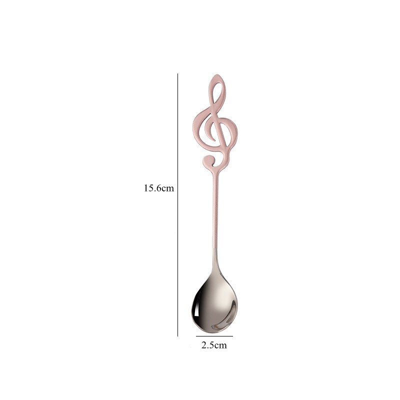 Stainless Steel Musical Note Spoon Tea Coffee Ice Cream Mixing Spoon Teaspoons Tableware Cutlery Kitchen Utensils: Pink Silver
