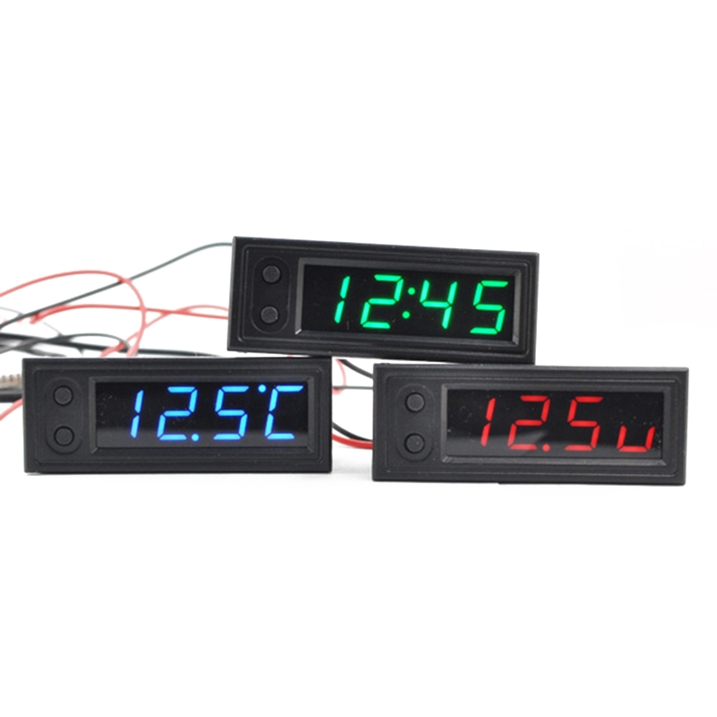 Reloj temperatura ajustable para coche, 12V, 3 en 1, termómetros, voltímetro, reloj electrónico, pantalla Digital LED, LCD