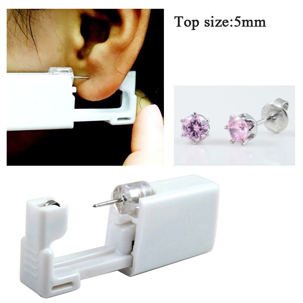 1 Pc Genenic Sterlised Wegwerp Veiligheid Neus Oor Piercing Apparaat + Steriele Bezel Crystal Stud Bloem Body Piercing Sieraden Baby: Silver Pink