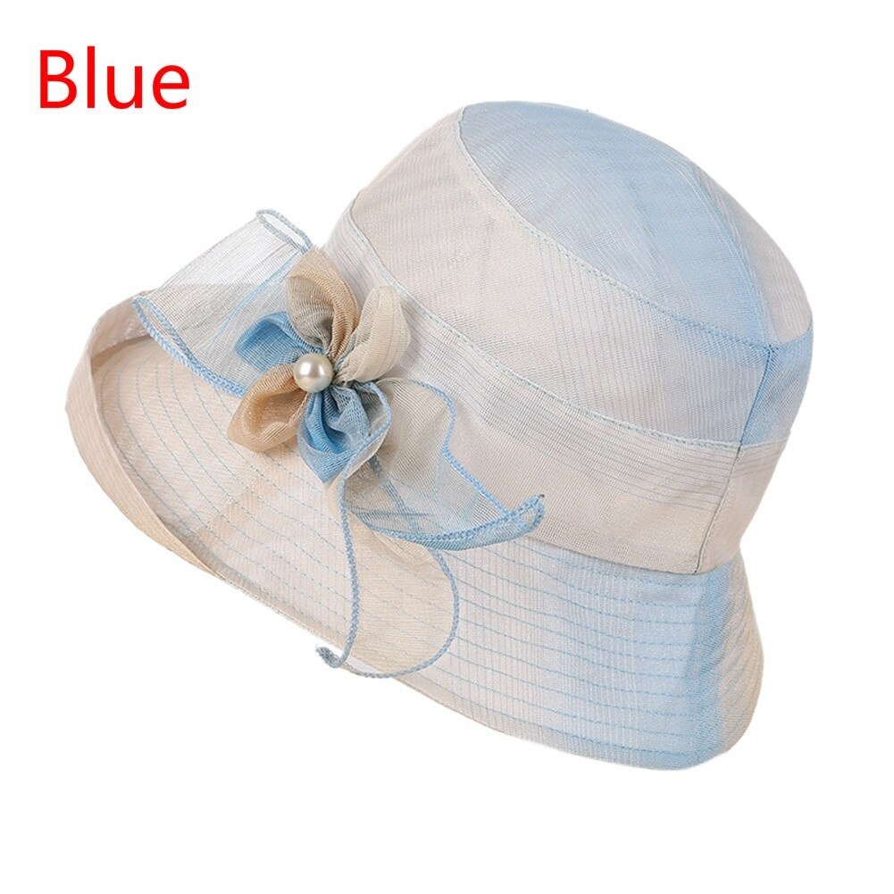 Zomer Hoed Vrouwen Brede Rand Zonnehoed Wedding Zee Strand Hoeden Voor Vrouwen Dames Hoed Met Boog Eenvoudige Strand Meisjes zonnehoed: Blue