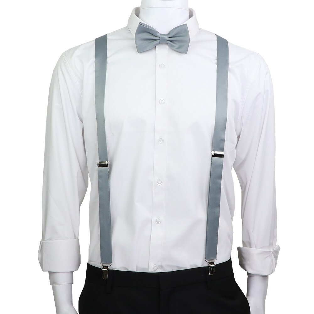 Suspensórios de couro elástico, cor sólida, conjunto de gravata borboletas ajustáveis para homens e mulheres, tiras para festa de casamento, acessórios de gravata, presente: set 19