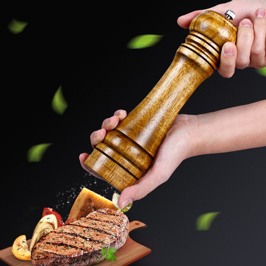 Natural Oak Wood Pepper Spice Mill Grinder Handheld Seasoning Mills Grinder Spice Milling Machine Adjustable Wood Pepper Shakers