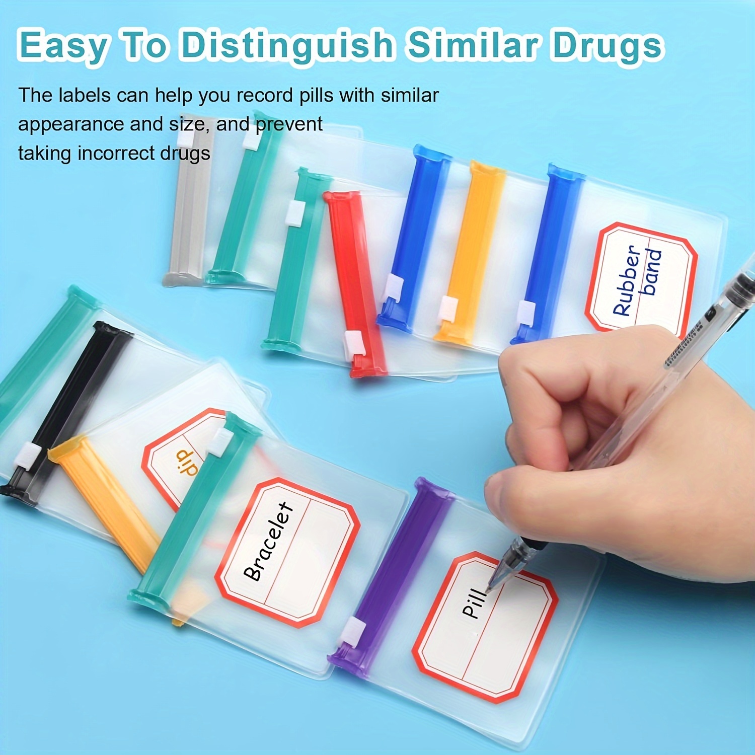 7 Uds. Bolsas para pastillas, juego de bolsas para pastillas reutilizables con cremallera, organizador de medicamentos autosellado de 7 colores, bolsas para medicamentos translúcidas Trave