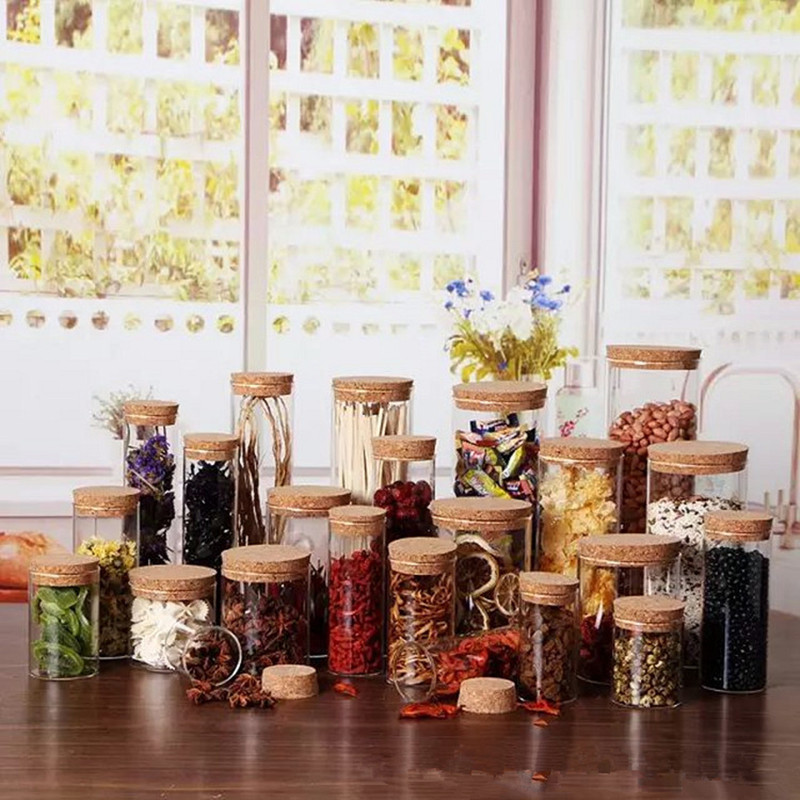 Frasco de cristal con tapas, latas de estaño, tarro Caja de almacenamiento de especias para galletas, contenedor de cereales, recipientes herméticos para alimentos