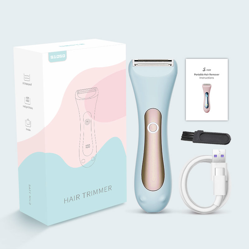Elektrischer Körperhaarschneider – Leistenschneider für Männer – Bikini-Trimmer für Frauen – Nass-/Trockenrasierer, Friseur, wasserdichter Hygienetrierer: Blau