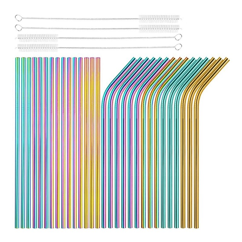 Image showcasing 30 Pcs Metallic Reusable Stainless Steel Straws Co... – Vicedeal