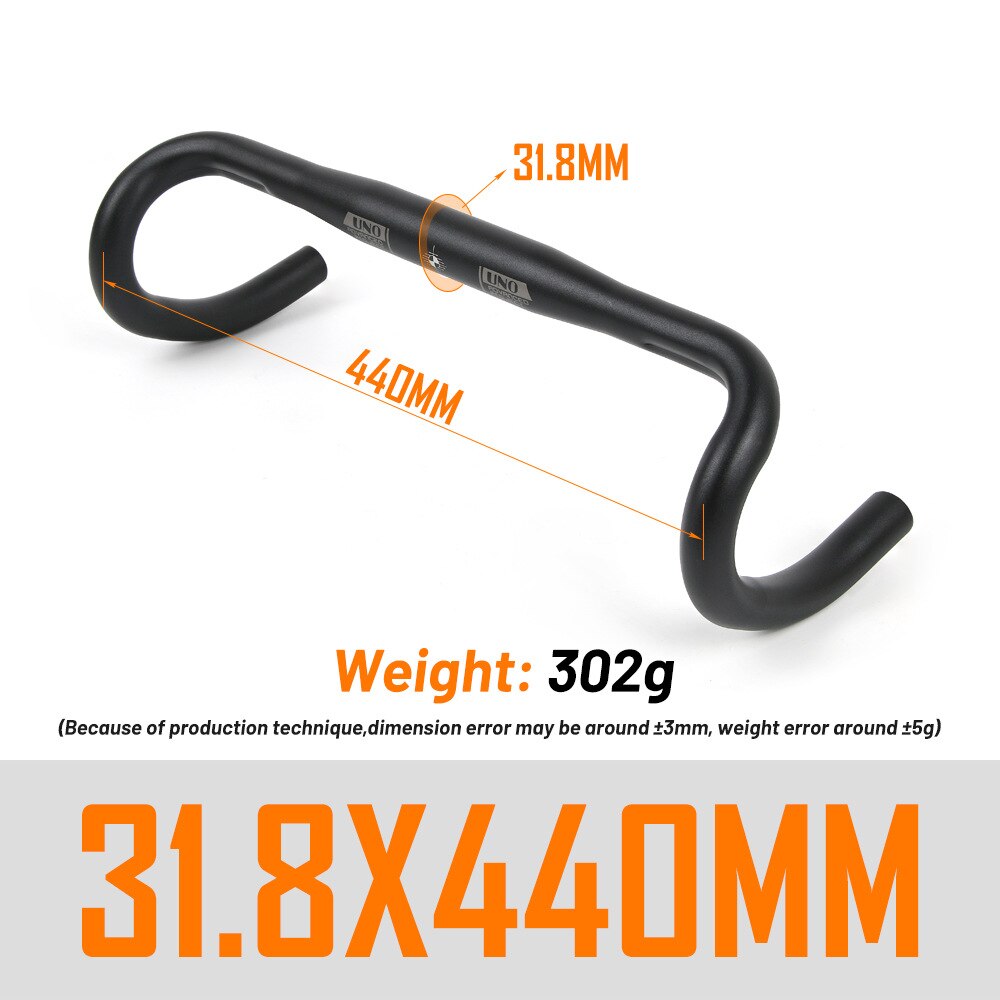 UNO CR12 Aluminium Alloy Road Bicycle Handlebar Matte Bar Red/White Logo 25.4/31.8*380/400/420/440mm Bike Parts: 31.8-440 Black