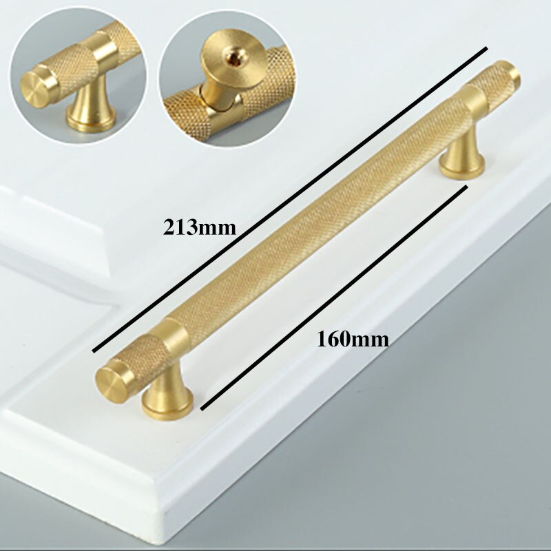 Guldkurvede enkle køkkenskabsknapper og håndtag skuffe trækker soveværelsesknapper messing t barskab hardware: 213mm længde / 1 stk