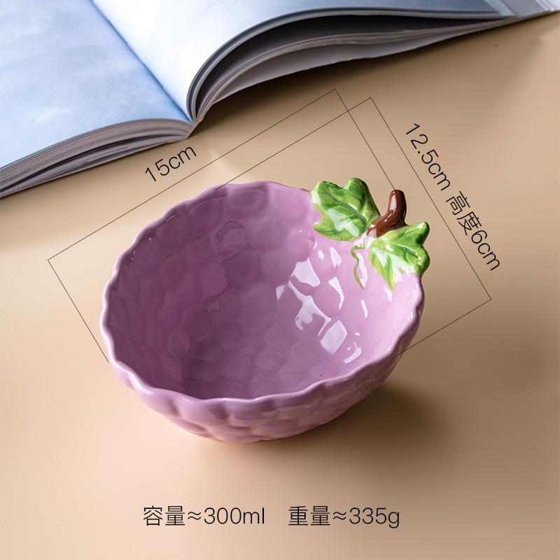 Bol à salade en céramique, européen dessin animé de fruits, bol à nouilles instantanées à la fraise, vaisselle de cuisine 350ML: G Single