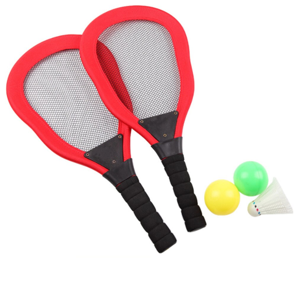 5Pcs Sport Speelgoed Kinderen Doek Art Tennisracket Badminton Strand Racket Kids Outdoor Benodigdheden (Rood 2 Stuks racket + 1Pc Badminton