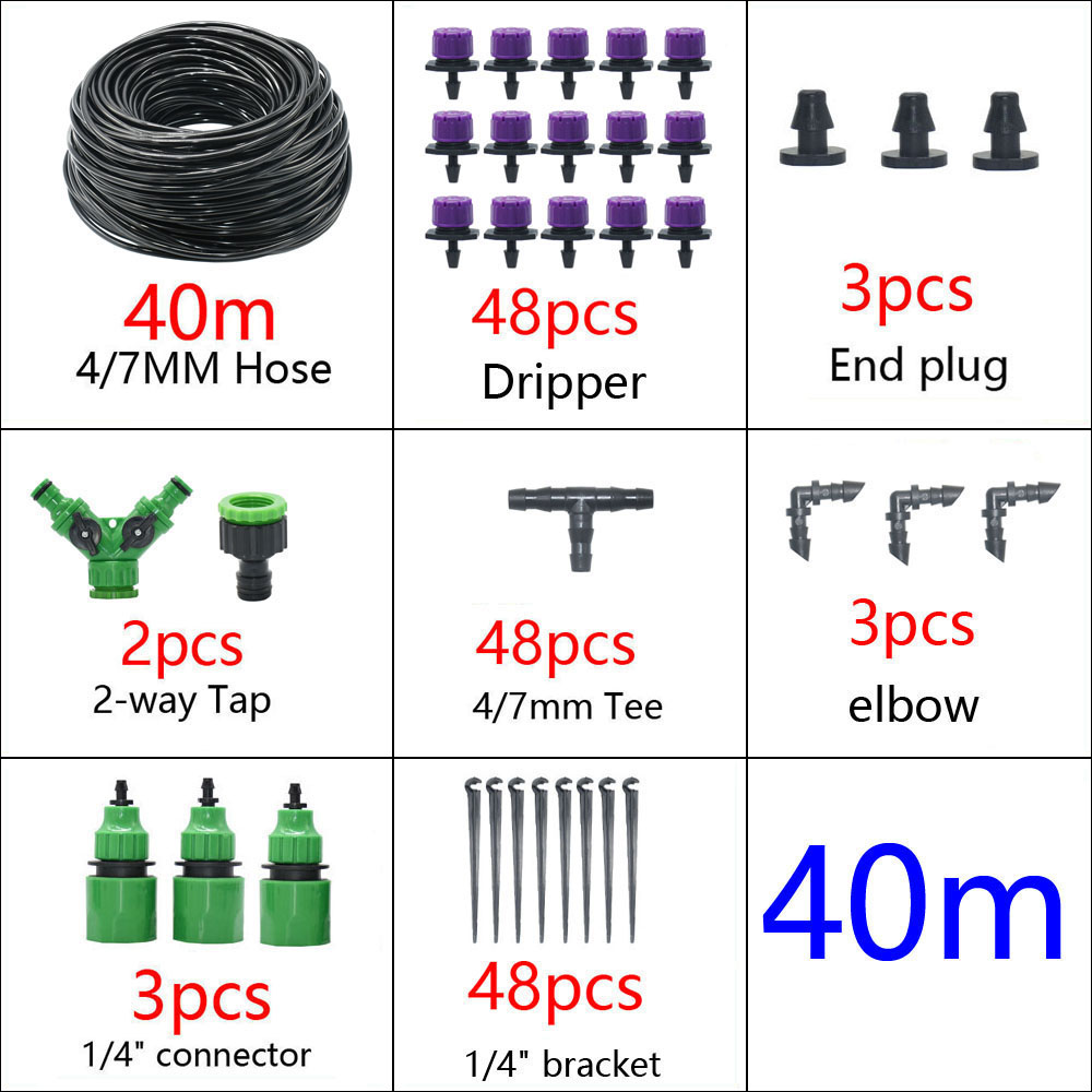 5-50M Automatisch Tuinbewateringssysteem Waterdruppelirrigatiesysteem Plant Bewatering Kit Irrigatie Druppelaars Timer Set: Oranje