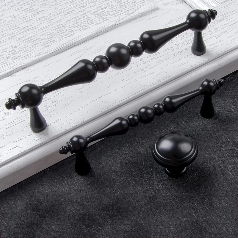 Poignée de traction pour armoire de cuisine, 3.75 "5", boutons pour commode, couleur Antique, Bronze, or, argent, Chrome, noir, solide: 96mm / Black
