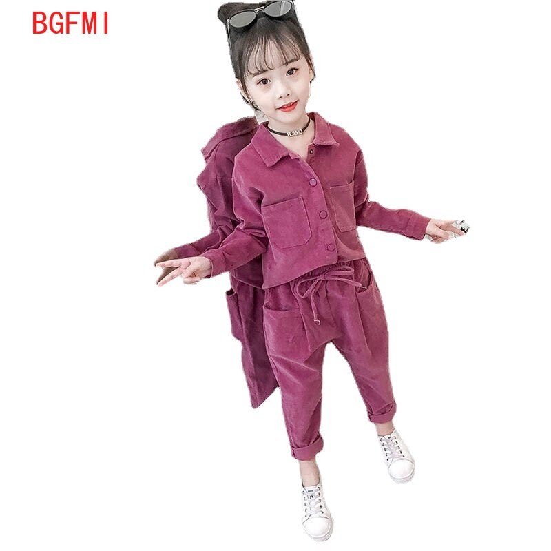 Ensemble deux pièces pour filles, chemise à manches longues et pantalon, en velours côtelé, pour enfants de 3-11 ans et plus, collection automne-hiver