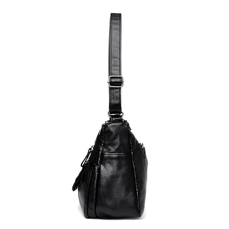 Retro women's bag double zipper shoulder bag soft leather handbag simple messenger bag trend multi-pocket bag
