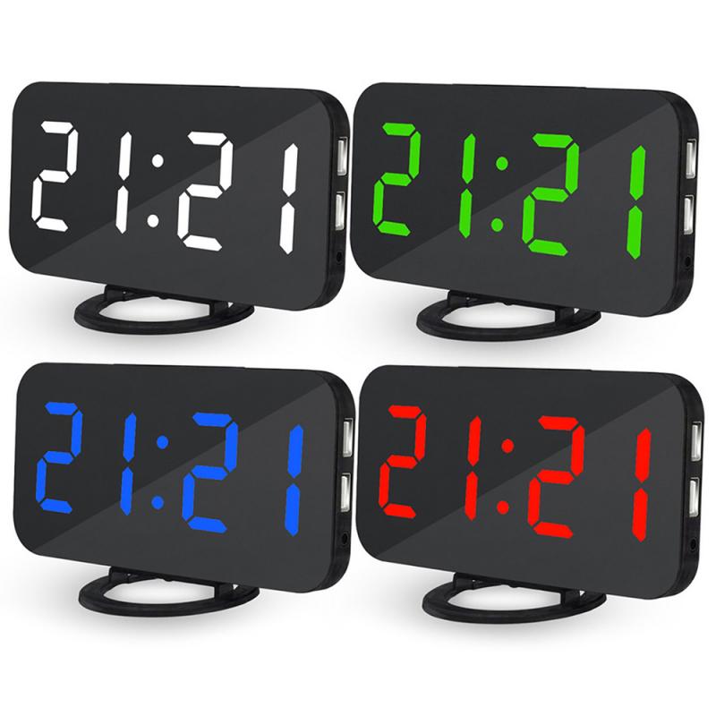 Med dimmer snooze nattljus digital elektronisk spegel 6.5 "plast skärm väckarklocka 5 v 2a lat snooze väckarklocka