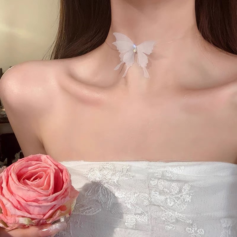 Blondehalskæde choker til kvinder blonde halsbånd krave blomst rose sommer vinter choker klub fest sexet smykker: Lysegul farve