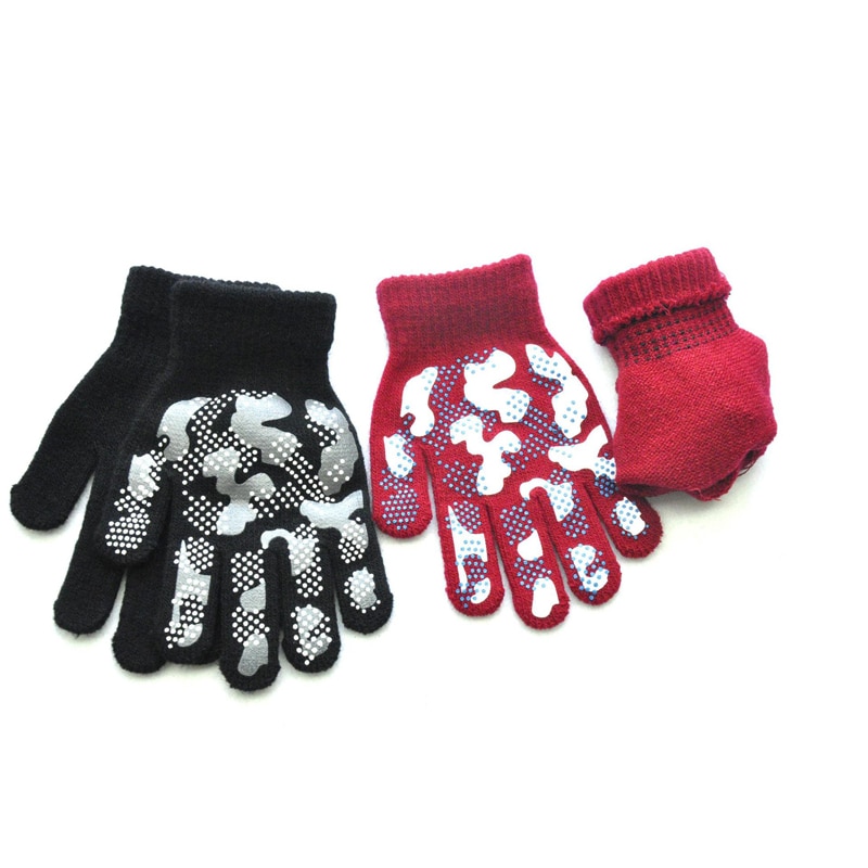 Warmom-guantes de punto cálidos para niños, manoplas antideslizantes de PVC de Color camuflaje para deportes al aire libre, de invierno, para 5-11 años