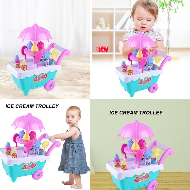 Small Ice Cream Carts Girl Mini Candy Cart Shop Pretend Play Children Toys