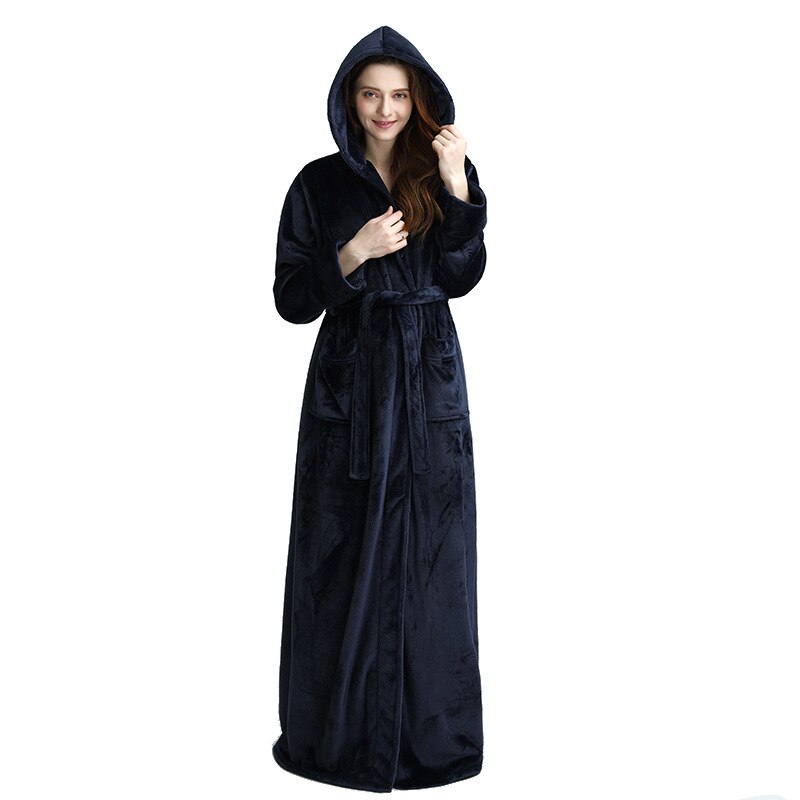 Extreme Lange Winter Vrouwen Badjas Warme Fluwelen Kimono Kamerjas Hooded Nachtjapon Nachtkleding Peignoir Bruidsmeisje Badjassen