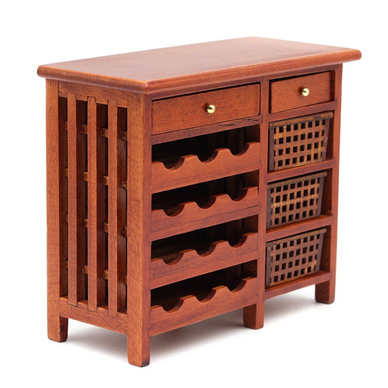 1pc 1:12 mini mahoń wina cabinetfurniture wyświetlacz kuchnia drewniane pudełko miniaturowe akcesoria kuchenne symulacji Model domku dla lalek